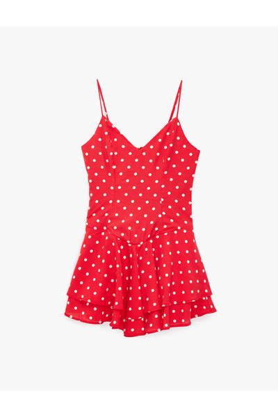 Koton Layered Flounce V-Neck Strappy Polka Dot Mini Dress