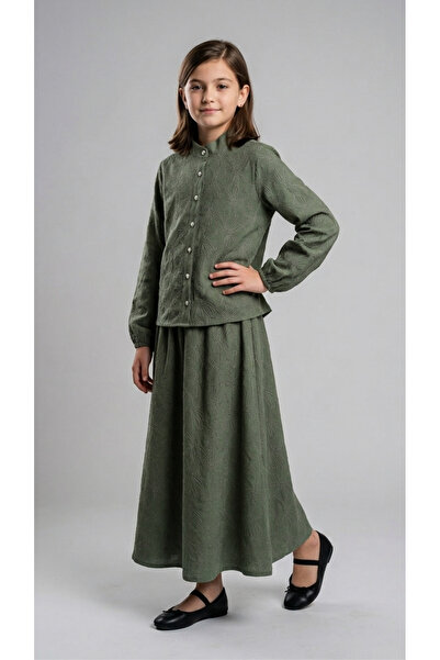Pafim Girl's Viscose Shirt and Skirt Set, Embroidered Hijab Two-Piece Set, Ag...