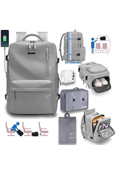 Quasar & Co. Rucsac voiaj, bagaj mana avion extensibil 43x30x20-28cm+husa hai...