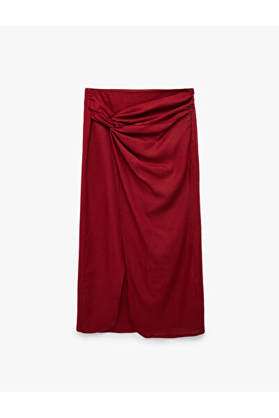 Koton Drawstring Linen Viscose Blended Double Breasted Long Skirt