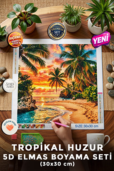 Haneliya Tropikal Huzur - 5D Diamond Painting - Elmas Mozaik Tablo Boyama Hob...
