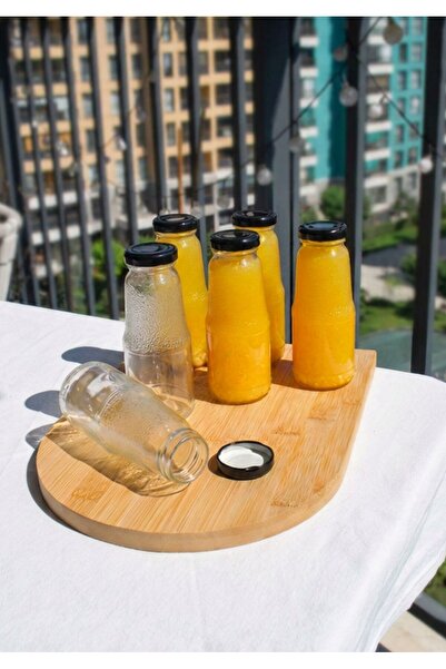 Qualitev 6 Pieces 200 ml Glass Juice Bottle with Black Metal Cap Ayran Milk N...
