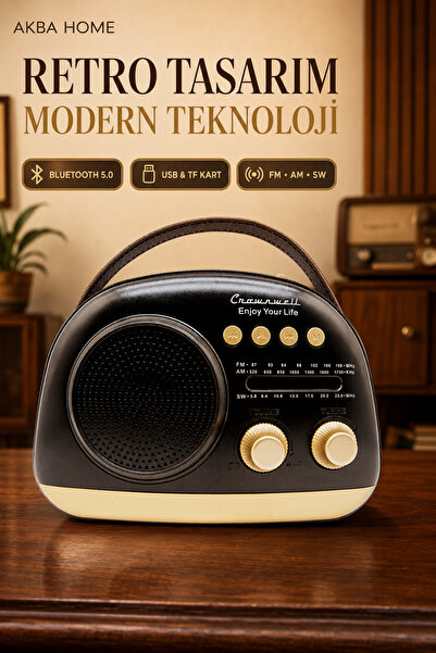 crownwell Nostaljik Retro Bluetooth 5.0 Radyo Taşınabilir Şarjlı Hoparlör FM ...