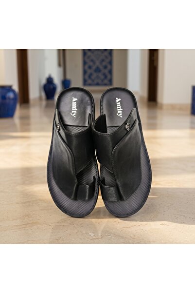 Lucky Steps Men's Handcrafted Arabian Style Toe Post Leather Slides Wear-Resi...