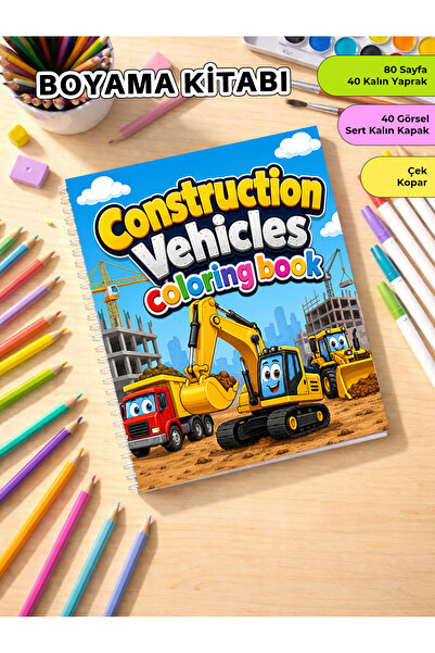 metafortoys Construction Vehicles Coloring Book – 24X20 cm I 40 Visuals I for...