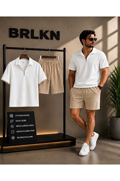 BRLKN طقم شورت عثماني بسحاب نصف واحد ملون