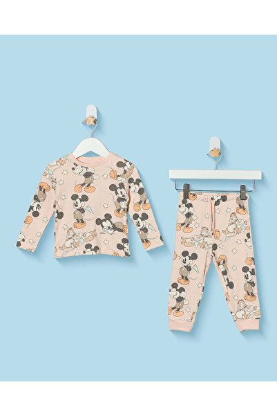 REDTAG Infant Boys Beige Mickey Mouse Printed Pyjama Set (Pack Of 2)
