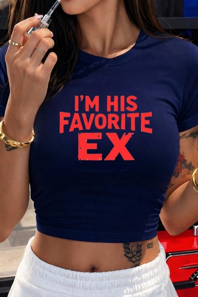 ZAVIXO Women's Crop Slim Fit "I'M His Favorite Ex" Printed 100% Cotton T-Shir...