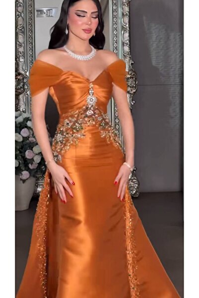 NALA FASHION Orange Color Glamorous Luxury Evening Dress