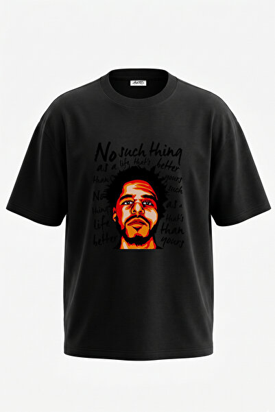 Anetos Μαύρο μπλουζάκι με στάμπα J Cole Design σε μεγάλο μέγεθος