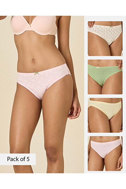 REDTAG Women Assorted 5 Pack High Leg Brief