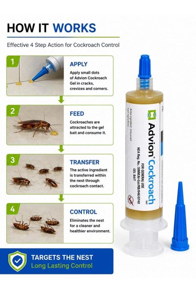 Genenic ADVISION Cockroach Gel Bait 30g with Precision Applicator Tip | Professional Strength Cockroach Control Gel | Easy Spot Application for Kitchens, Cabinets & Cracks
