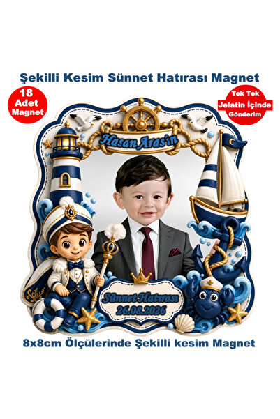 Elara Tasarım Şekilli Kesim 18 Adet Fotoğraflı Kişiye özel Sünnet Magnet Hedi...