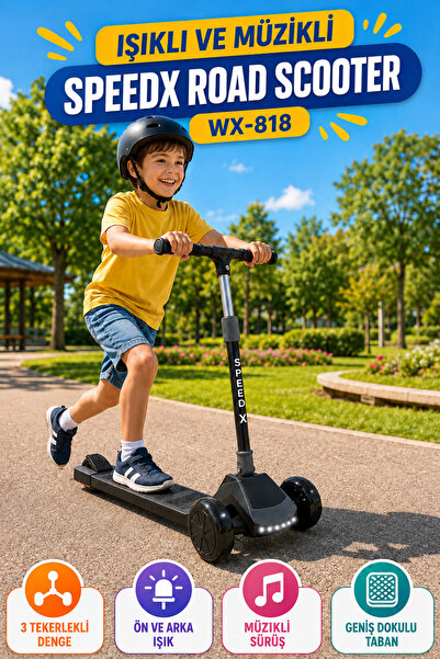 OpenCity Antrasit Işıklı Müzikli Speedx Road Scooter WX-818 3 Tekerlekli Çocu...