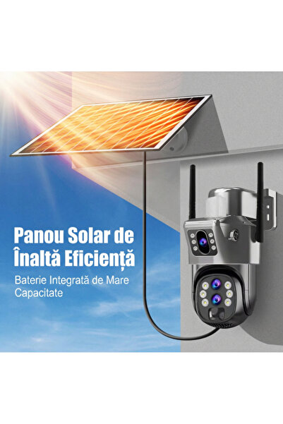 pro tools store romania Cameră de Supraveghere WiFi Solară ZY-TP16G – Dual Lens 6MP (3MP+3MP), Rotire 360°, Vedere Nocturnă Color , Gri
