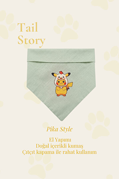 Köpek Fuları, Premium Kumaş, El Yapımı Pikachu Baskılı Köpek Fuları