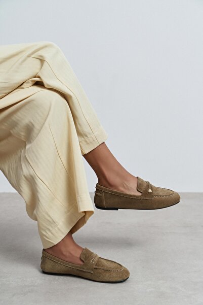 NİŞANTAŞI SHOES Vento Rome Beige Suede Leather Flat Sole Women's Loafer