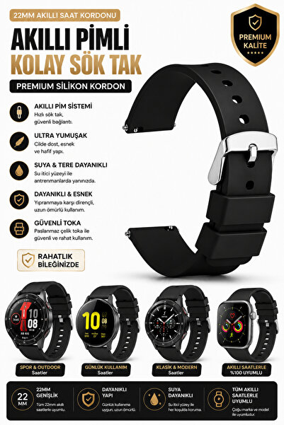 onlinekordon Diesel Fadelite Uyumlu Siyah Yumuşak Silikon 22mm Akıllı Saat Ko...