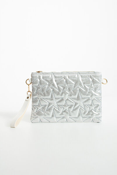 LUNABLU Star Embroidered Portfolio Handbag with Chain and Wrist Strap, Satin ...