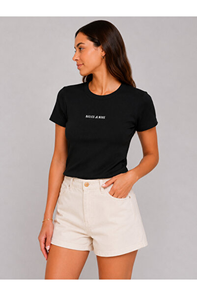 Basics&More Women's Crew Neck Camisole Short Sleeve Slim Fit T-Shirt with Pri...