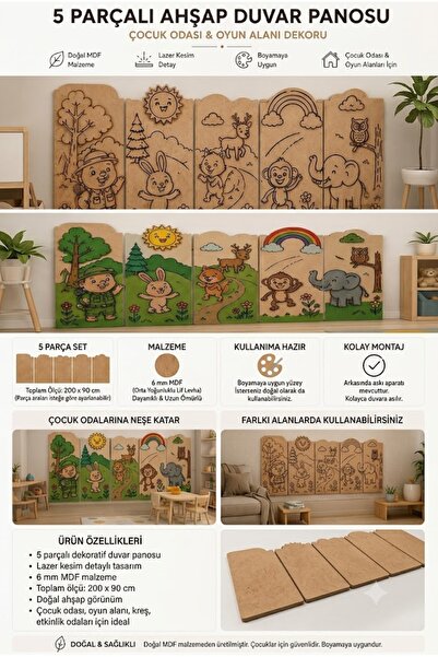 HMC DECOR 5 PARÇALI 6 MM HAM MDF BOYANABİLİR ÇOCUK ODASI DUVAR PANELİ