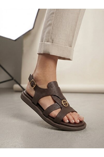 Rüya Shoes صندل نسائي من الجلد الطبيعي خفيف الوزن مع تفاصيل ذهبية