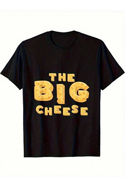 799 تي شيرت رجالي بطبعة "Big Cheese" - طباعة صفراء مضحكة على خلفية سوداء، تصم...