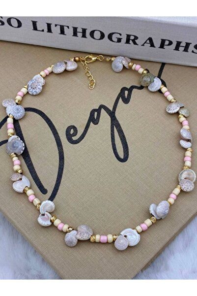 Hedef Bijuteri Gold Detailed Bohemian Snail Shell Necklace with White Pearls ...