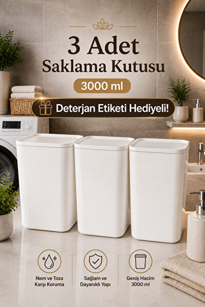 Zivora Home 3'lü 3 Lt Tablet Deterjan Saklama Kabı – Banyo Mutfak Düzenleyici...