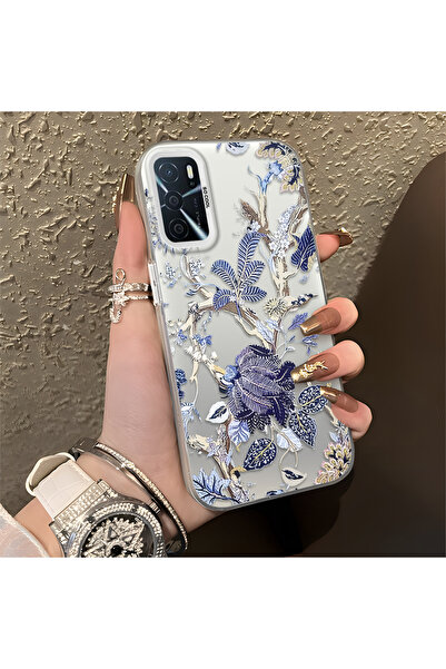 ARTISHELL Oppo A55 4G Uyumlu Mavi Botanik Kuş Çiçek Deseni Darbeye Dayanıklı ...
