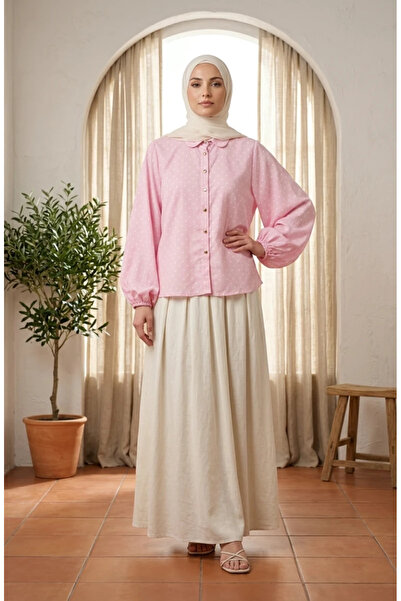 sefamerve Viscose Fabric Polka Dot Shirt 6240-04 Pink