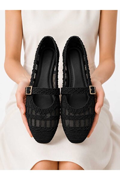 Slipcat Women's Breathable Tulle Detailed Buckle Stylish Daily Ballet Shoes