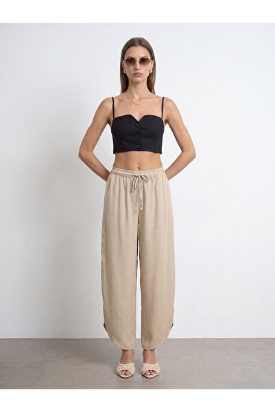 Dilvin 72343 100% Lyocell Open-Sided Trousers-Beige