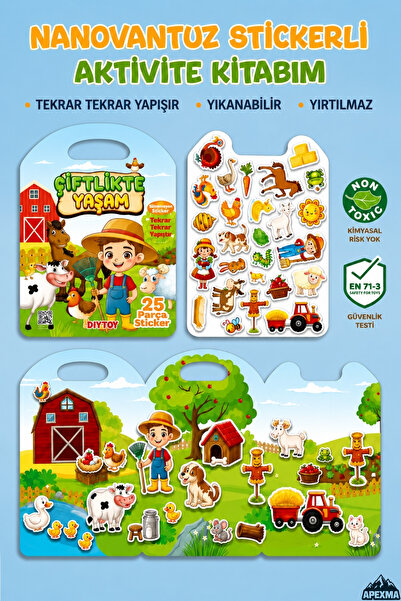Apexma Nano Vantuzlu Bitmeyen Çiftlikte Yaşam Temalı 25 Parça Sticker Seti - ...