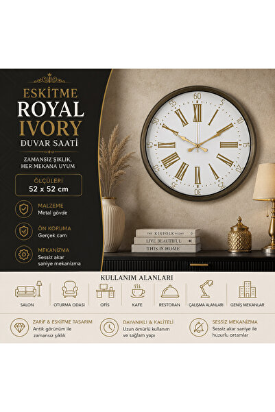 Genel Markalar Eskitme Royal Ivory 52 x 52 Cm Duvar Saati