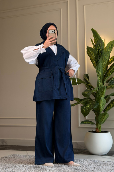 Suede Style 6351 - طقم سترة وبنطلون جينز نسائي مريح وفضفاض ونحيف