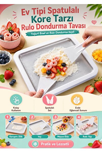 MİMOZA PARK Household Type Korean Style Roller Ice Cream Pan with Spatula Yog...