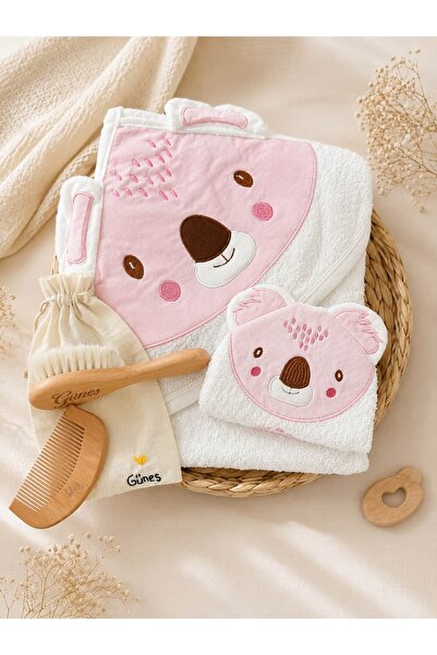 %100 Pamuk Bebek Havlu Bornoz ve Tarak Seti - Koala |Kişiselleştirilebilir Set