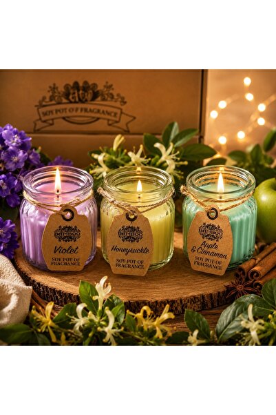 Ancient Wisdom s.r.o. Set 3 Lumanari Parfumate din Ceara de Soia – Violet, Ho...