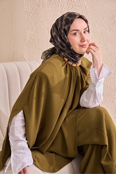 Silk Home وشاح حرير تويل نوير أخضر عسكري 90x90
