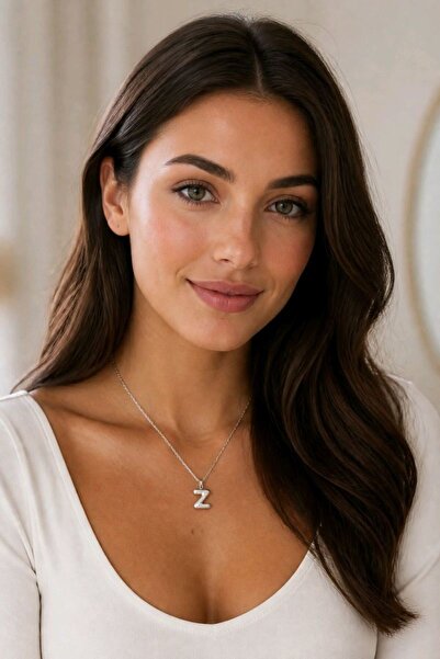 Monalisa Home Silver Color Embossed Steel Letter''Z'' Flat Chain Necklace