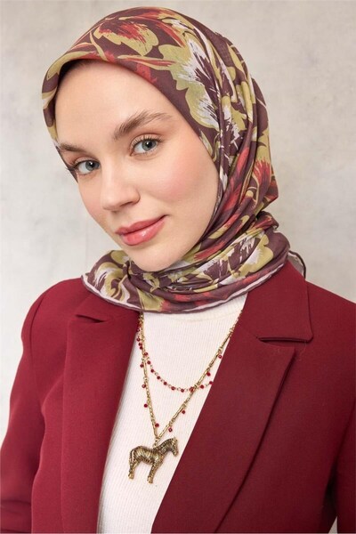 Silk Home Cotton Polyester Soft Scarf Large Daisy Pattern Brown 90X90