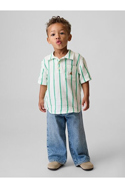 GAP Erkek Bebek Yeşil Pamuk Gauze Baskılı Polo T-Shirt
