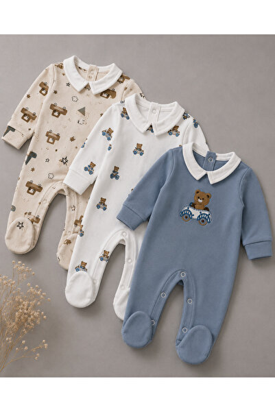 My Babies Label طقم بذلة أطفال بياقة بولو بتصميم دب وعربة، مكون من 3 قطع، مصن...