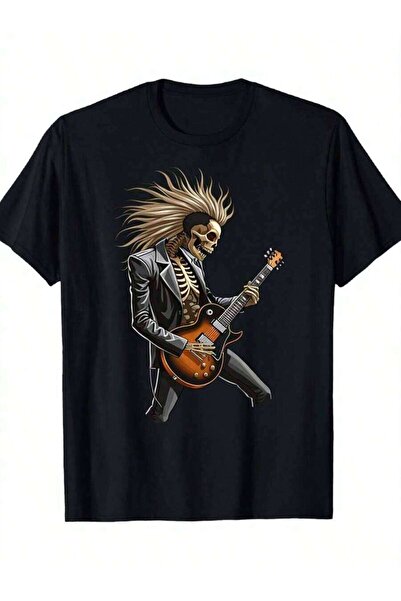 4Car Skeleton Guitar Rocker Graphic Tee | Unisex, Crew Neck, Short Sleeve, Pr...