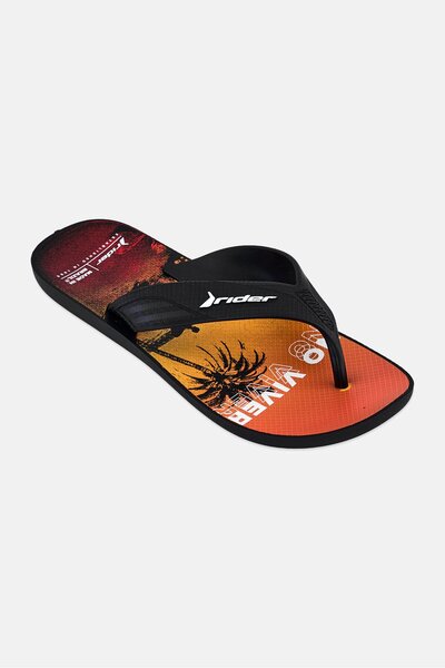 Rider Men Brand Logo Slip On Slippers, Black