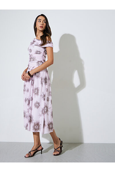 Styli Pink Floral One Shoulder A-Line Midi Dress