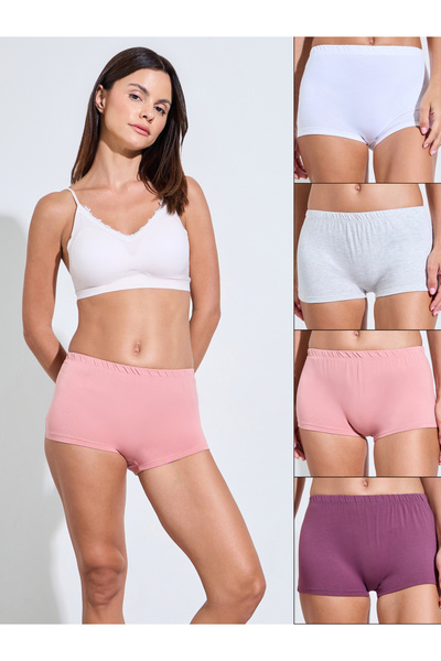 Styli Pack Of 4 - Solid Cotton Elastic Waistband Boyshorts