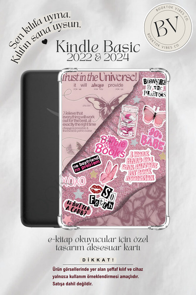 BookTok Vibes Co. Bookish Pembe Girly Sticker Temalı Insert - Kindle ve Kobo ...