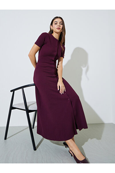 Styli Burgundy Short Sleeves A-Line Maxi Dress